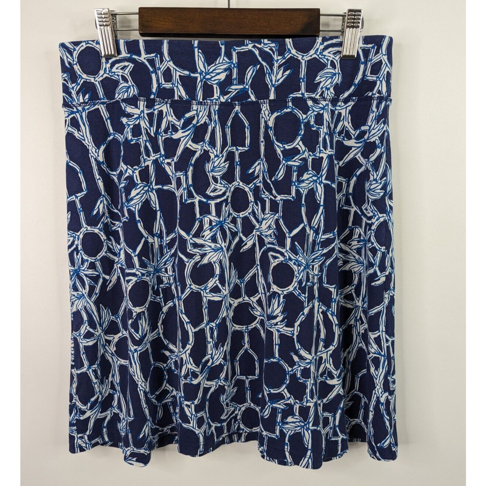 Lilly Pulitzer Womens M Brenna Navy Blue White Bamboo Fitted Mini Flare Skirt